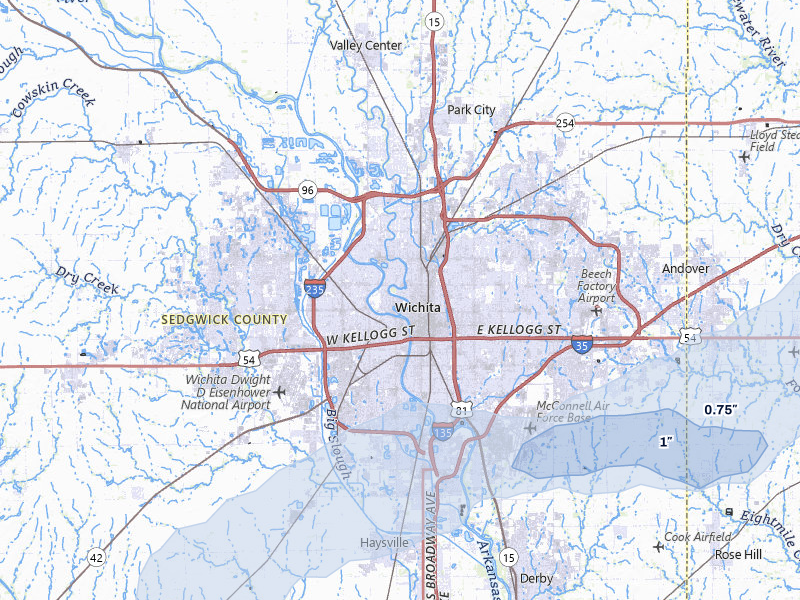 NEXRAD radar-signature map of the hail storm over Wichita, KS on Mar 3, 2026