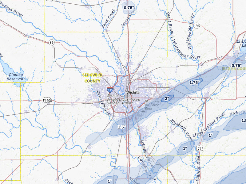 NEXRAD radar-signature map of the hail over Wichita, KS