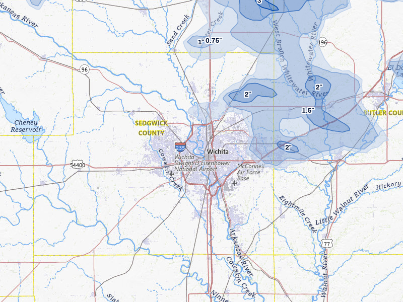 NEXRAD radar-signature map of the hail over Wichita, KS