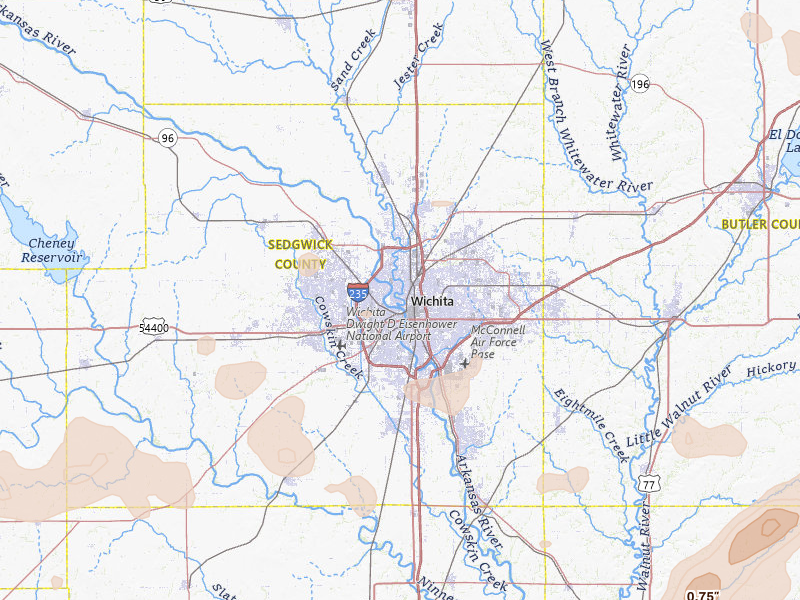 Radar-estimated hail-size map of the storm over Wichita, KS