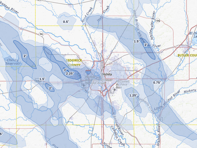 NEXRAD radar-signature map of the hail storm over Wichita, KS on Jun 25, 2026