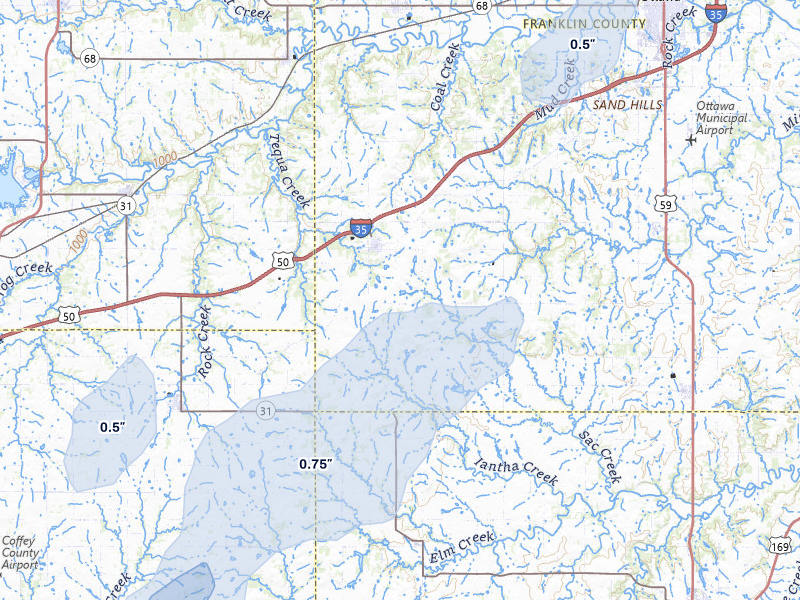 NEXRAD radar-signature map of the hail storm over Williamsburg, KS on Mar 5, 2026