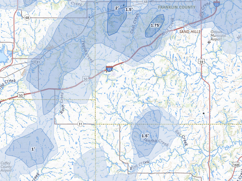 NEXRAD radar-signature map of the hail storm over Williamsburg, KS on May 30, 2026