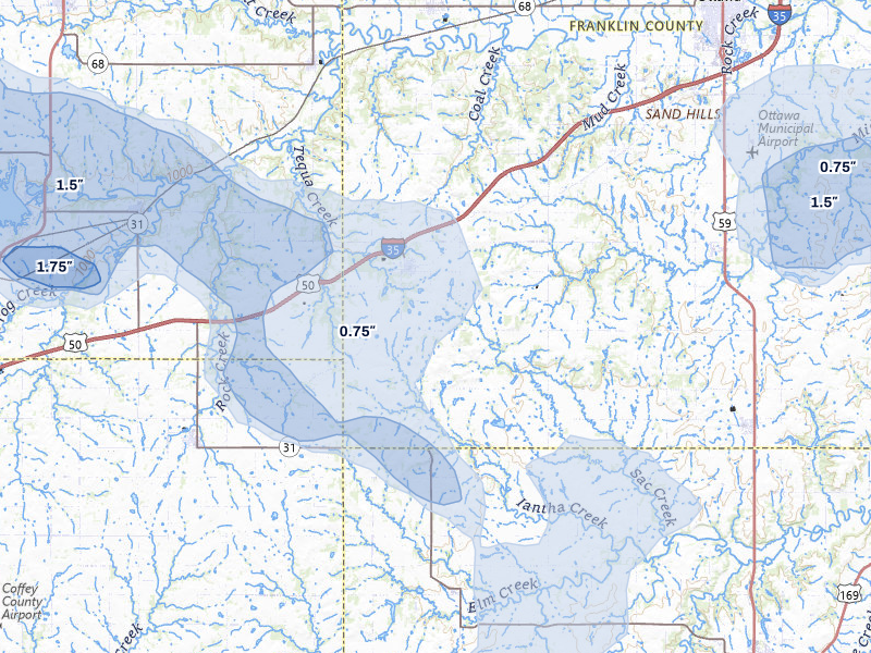 NEXRAD radar-signature map of the hail storm over Williamsburg, KS on Jun 8, 2026