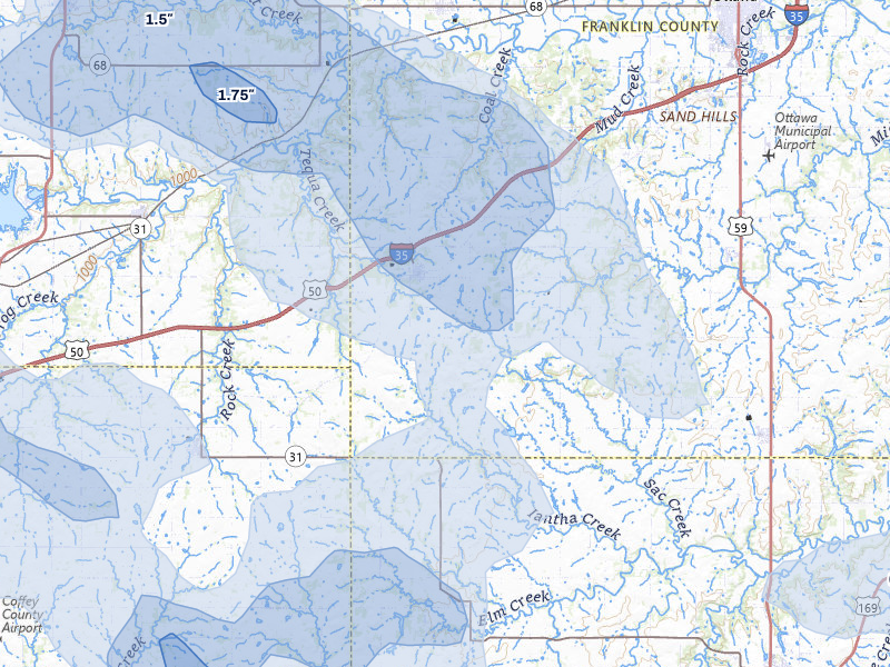 NEXRAD radar-signature map of the hail over Williamsburg, KS