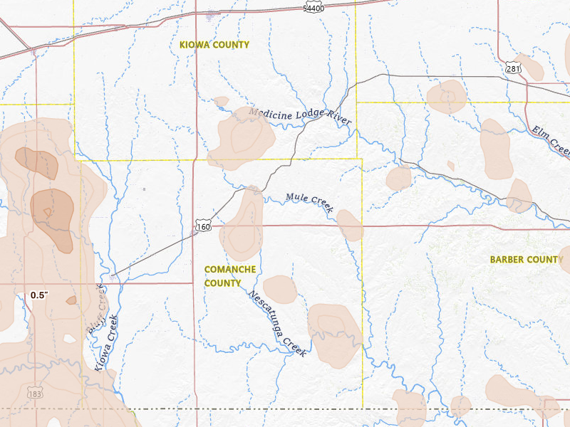 Radar-estimated hail-size map of the storm over Wilmore, KS