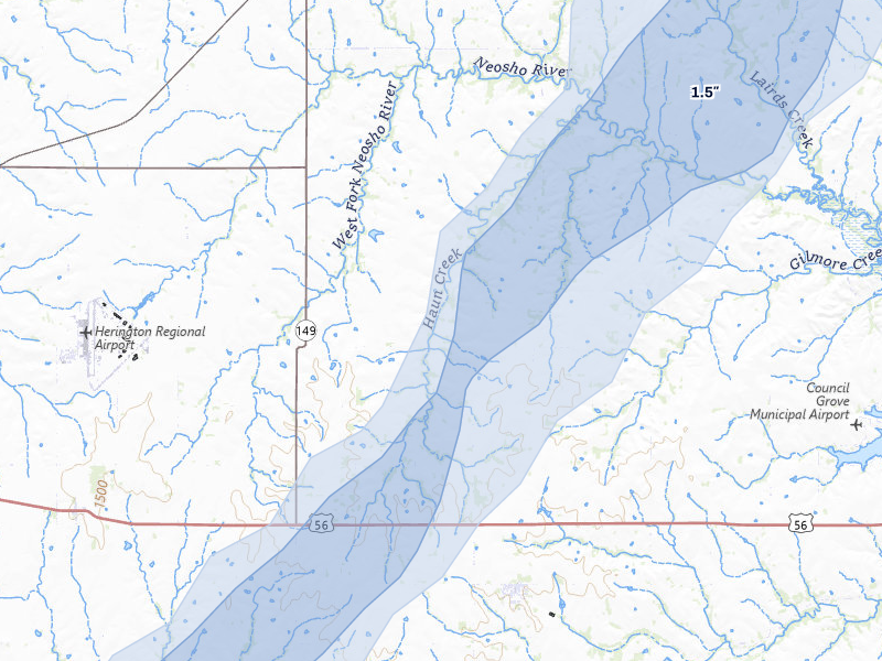 NEXRAD radar-signature map of the hail storm over Wilsey, KS on Mar 5, 2026