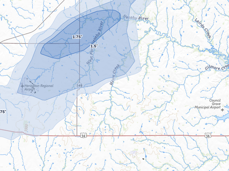NEXRAD radar-signature map of the hail storm over Wilsey, KS on Mar 6, 2026