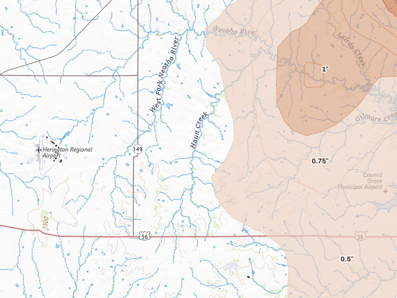 Radar-estimated hail-size map of the storm over Wilsey, KS
