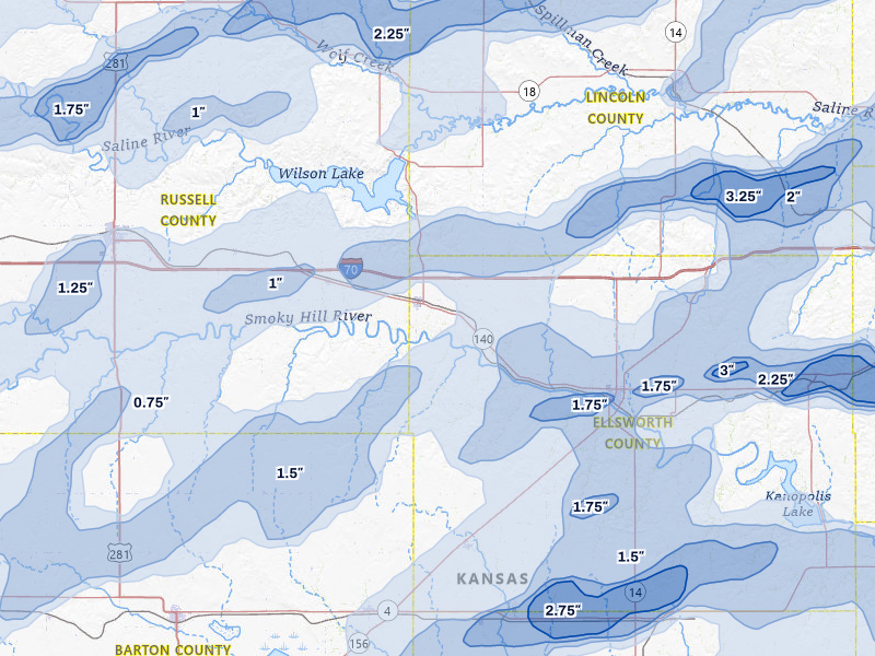 NEXRAD radar-signature map of the hail over Wilson, KS