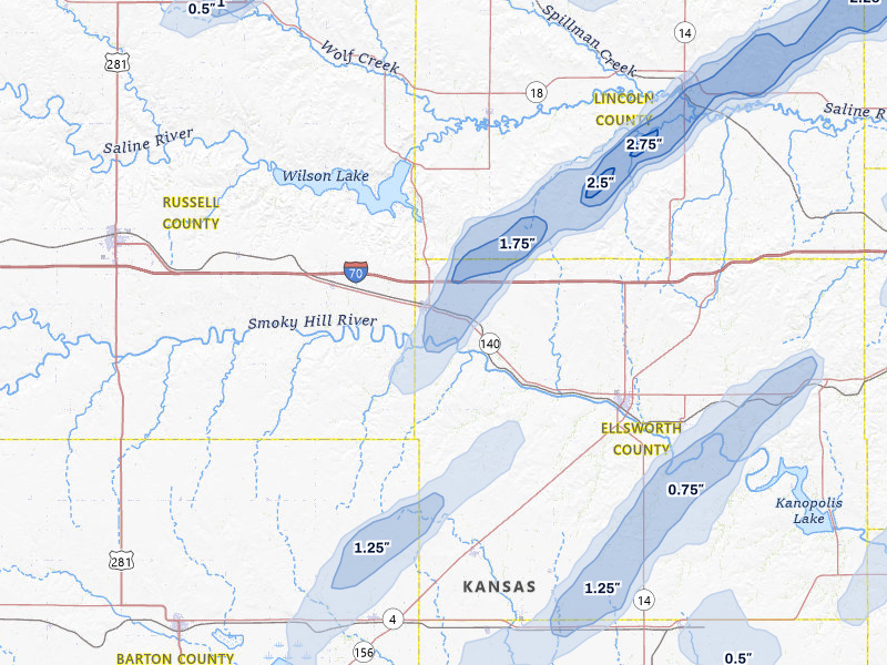 NEXRAD radar-signature map of the hail storm over Wilson, KS on May 18, 2026