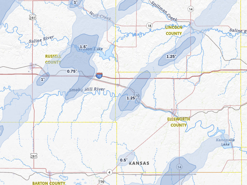 NEXRAD radar-signature map of the hail storm over Wilson, KS on May 29, 2026