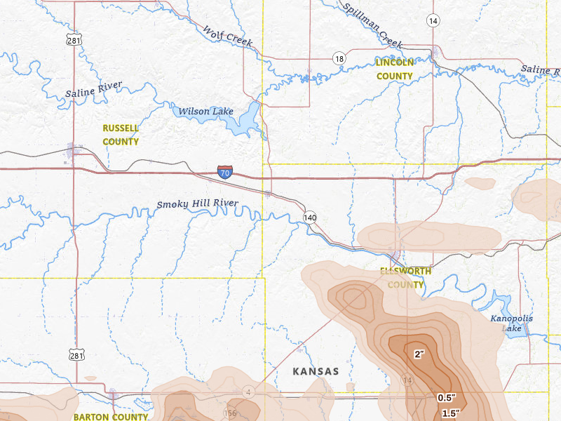 Radar-estimated hail-size map of the storm over Wilson, KS