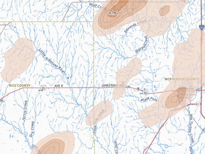Radar-estimated hail-size map of the storm over Windom, KS