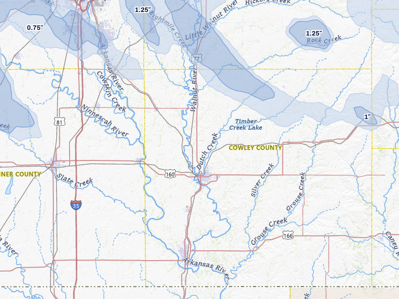 NEXRAD radar-signature map of the hail storm over Winfield, KS on Jun 25, 2026