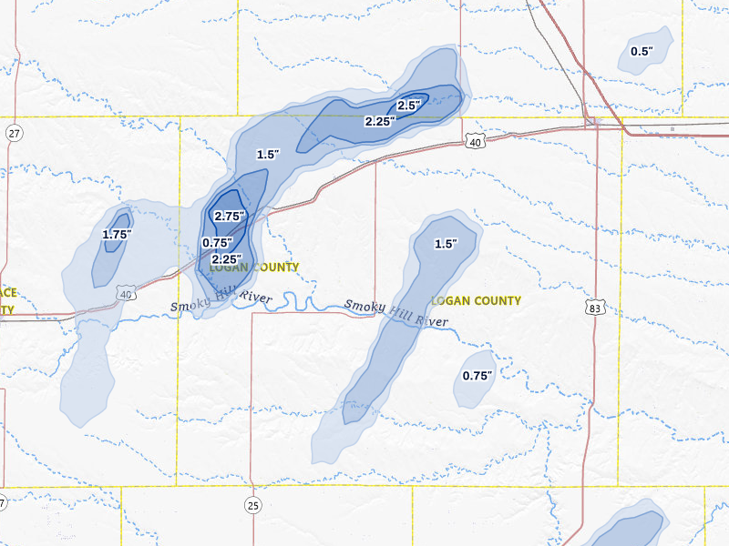 NEXRAD radar-signature map of the hail storm over Winona, KS on Jun 1, 2026