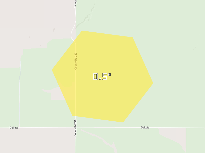 Hail map of Winona, KS on Jun 2, 2026, hail up to 0.5"