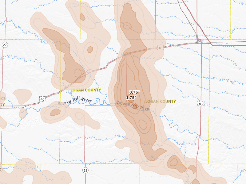 Radar-estimated hail-size map of the storm over Winona, KS