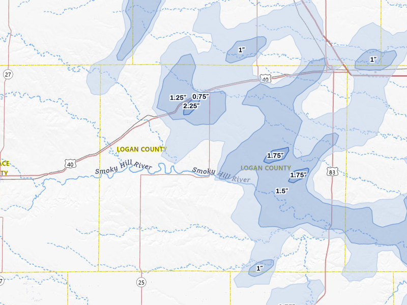 NEXRAD radar-signature map of the hail storm over Winona, KS on Jul 3, 2026