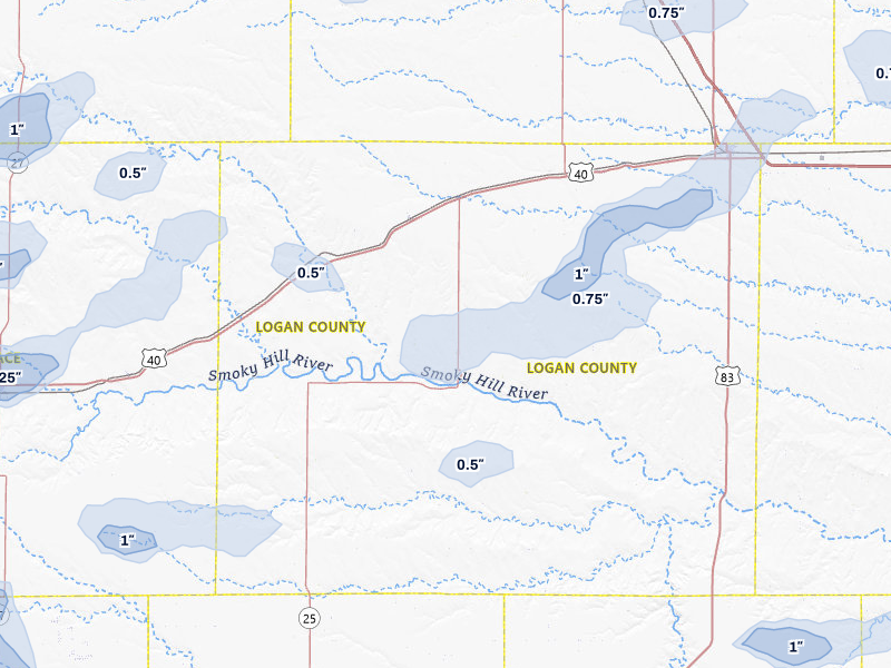 NEXRAD radar-signature map of the hail storm over Winona, KS on Jul 9, 2026