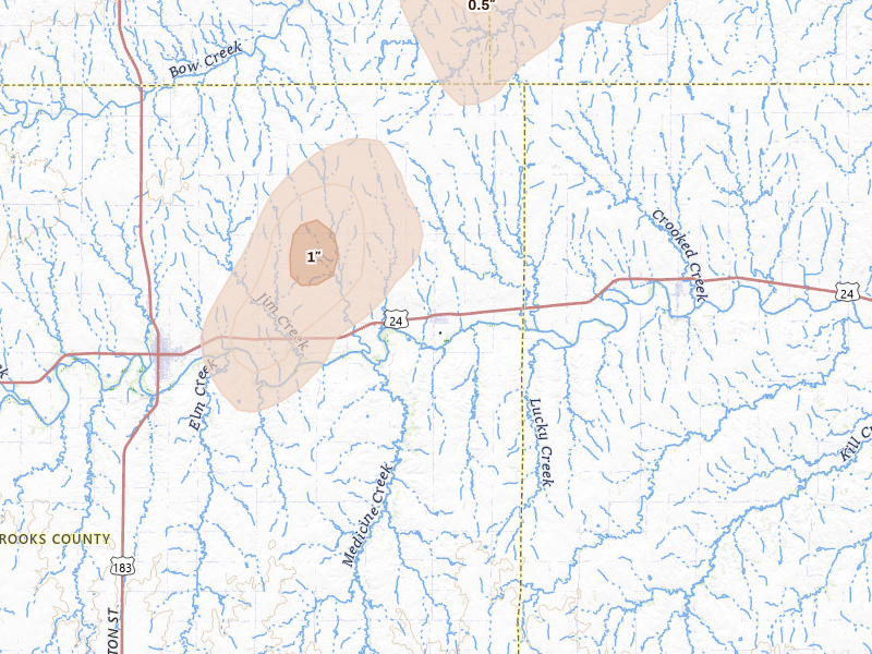 Radar-estimated hail-size map of the storm over Woodston, KS on May 16, 2026