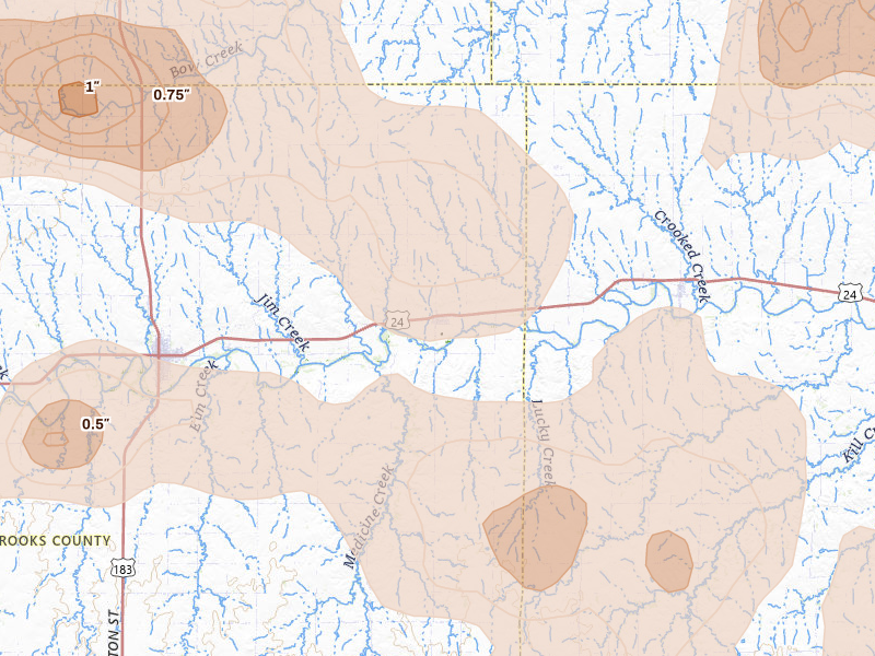 Radar-estimated hail-size map of the storm over Woodston, KS on Jun 8, 2026