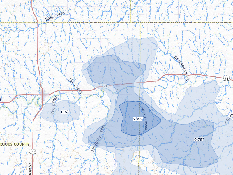 NEXRAD radar-signature map of the hail over Woodston, KS