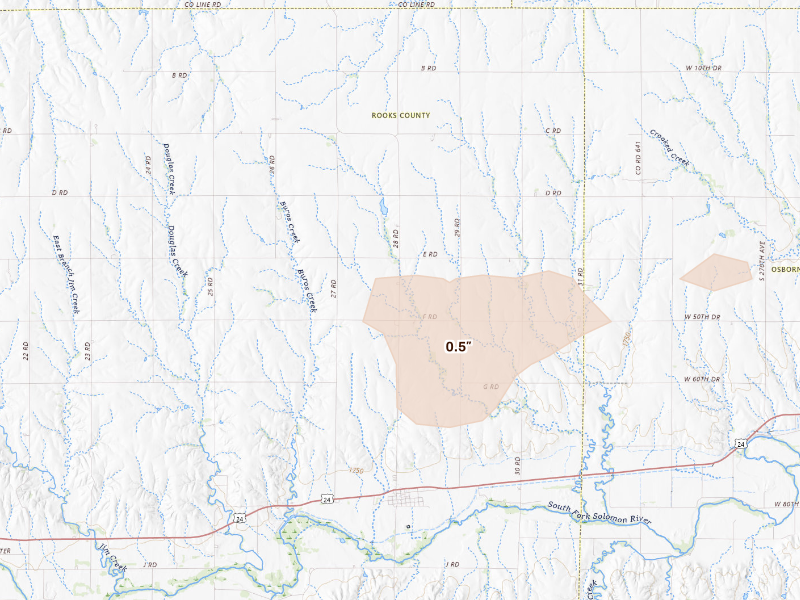 Radar-estimated hail-size map of the storm over Woodston, KS