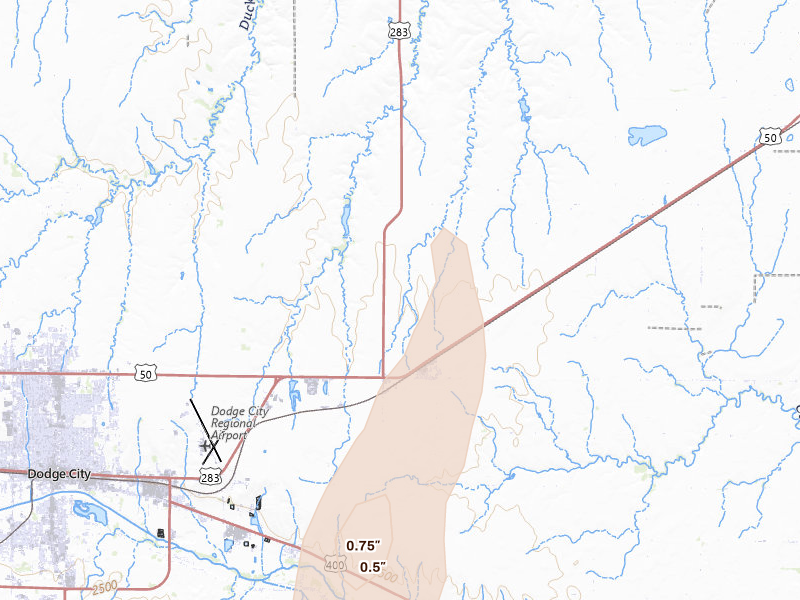 Radar-estimated hail-size map of the storm over Wright, KS on May 30, 2026