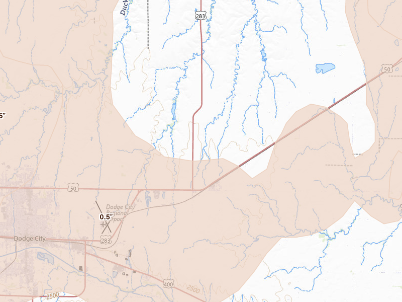 Radar-estimated hail-size map of the storm over Wright, KS on Jun 1, 2026