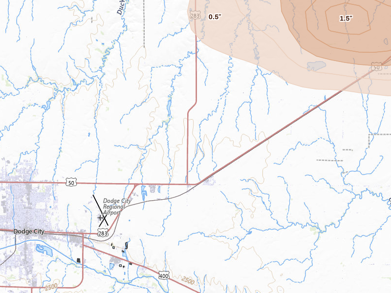Radar-estimated hail-size map of the storm over Wright, KS