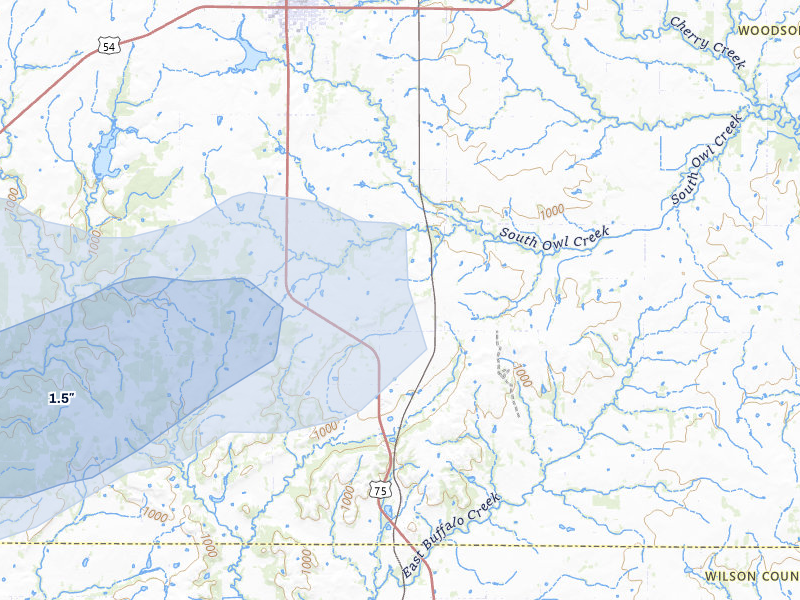 NEXRAD radar-signature map of the hail over Yates Center, KS