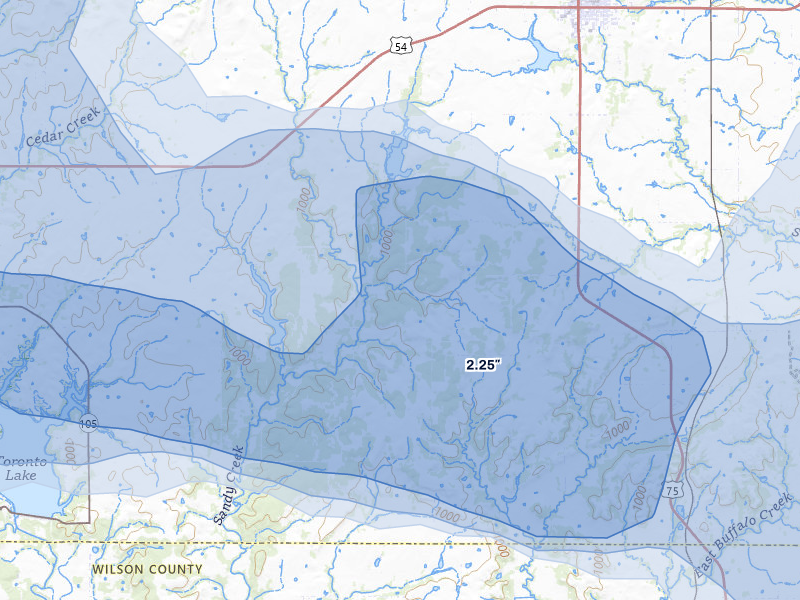 NEXRAD radar-signature map of the hail storm over Yates Center, KS on May 31, 2026