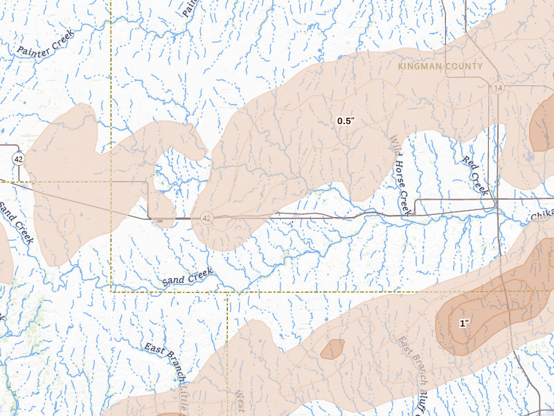 Radar-estimated hail-size map of the storm over Zenda, KS on Mar 10, 2026
