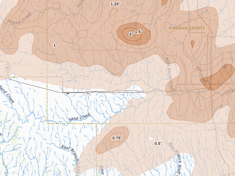 Radar-estimated hail-size map of the storm over Zenda, KS on May 18, 2026