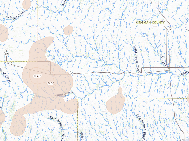 Radar-estimated hail-size map of the storm over Zenda, KS on Jun 1, 2026