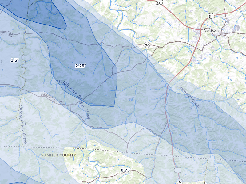 NEXRAD radar-signature map of the hail over Adolphus, KY