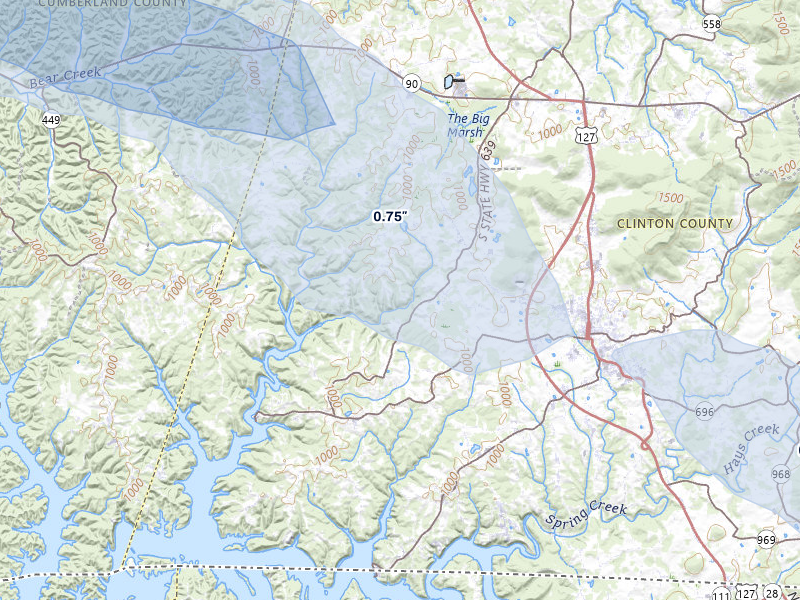 NEXRAD radar-signature map of the hail over Albany, KY