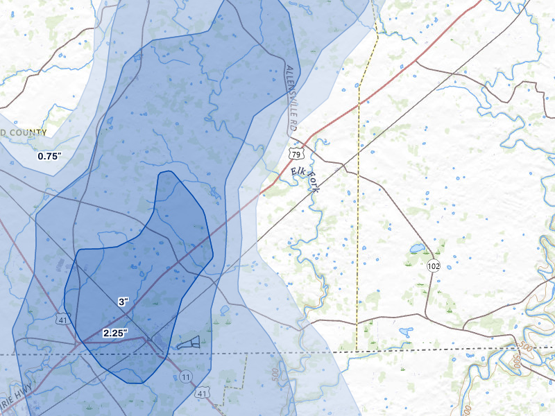 NEXRAD radar-signature map of the hail over Allensville, KY
