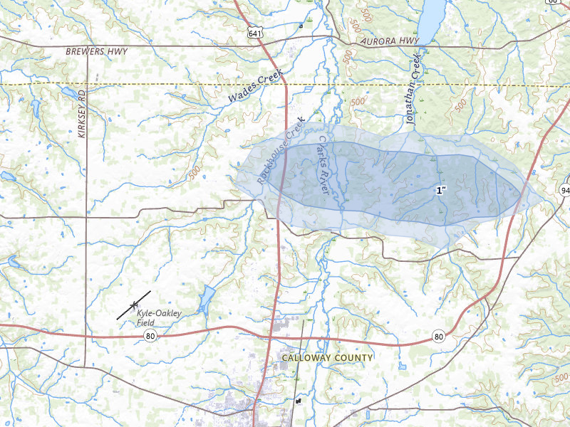 NEXRAD radar-signature map of the hail over Almo, KY