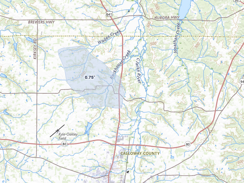 NEXRAD radar-signature map of the hail storm over Almo, KY on Jun 8, 2026