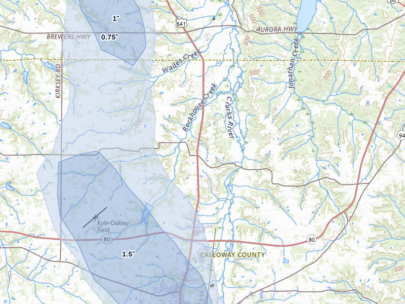 NEXRAD radar-signature map of the hail over Almo, KY