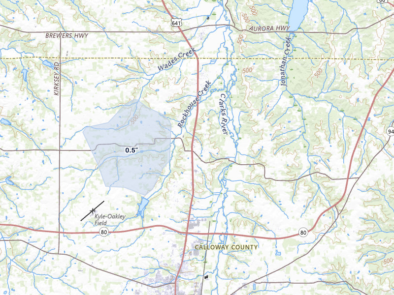 NEXRAD radar-signature map of the hail storm over Almo, KY on Jul 7, 2026