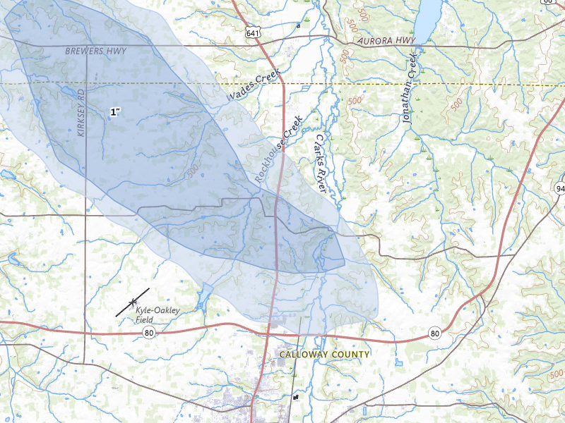 NEXRAD radar-signature map of the hail storm over Almo, KY on Jul 8, 2026