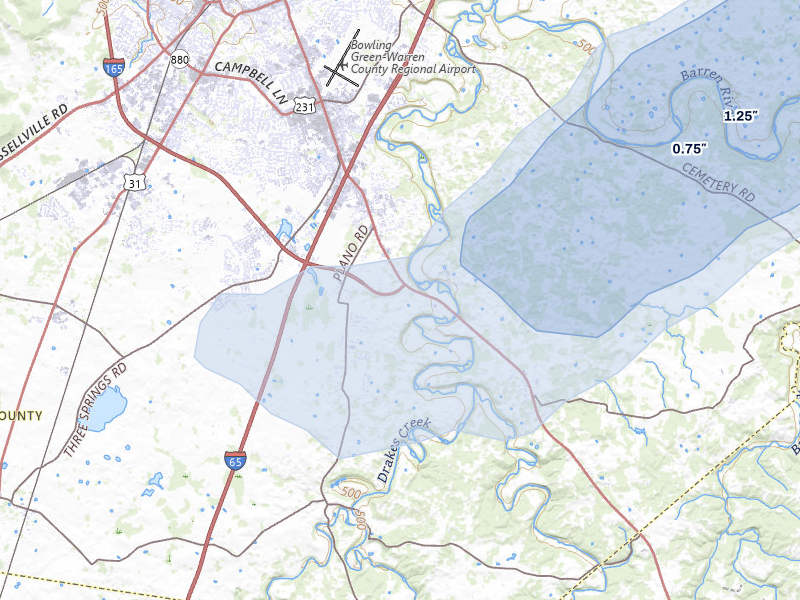 NEXRAD radar-signature map of the hail storm over Alvaton, KY on Jun 9, 2026