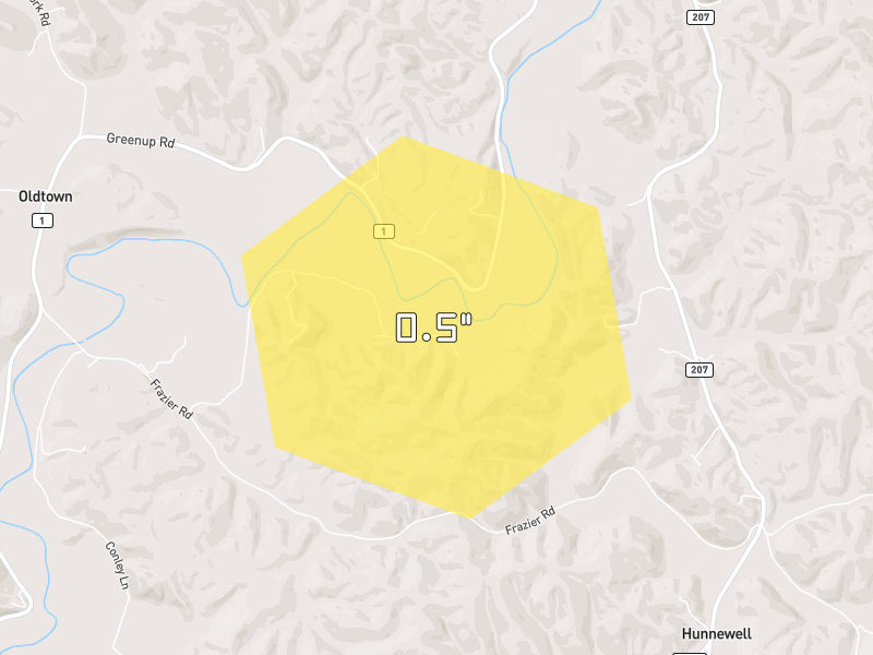 Hail map of Argillite, KY on Jul 21, 2026, hail up to 0.5"