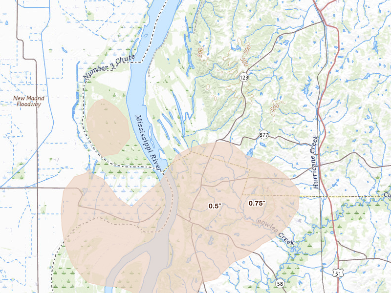 Radar-estimated hail-size map of the storm over Arlington, KY on Jun 1, 2026