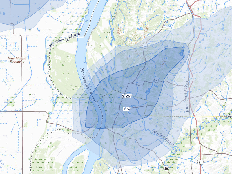 NEXRAD radar-signature map of the hail over Arlington, KY