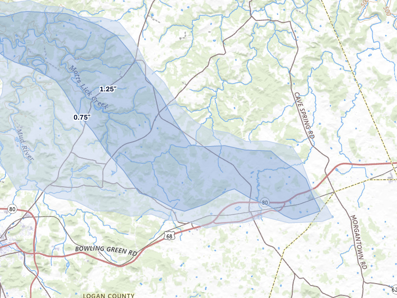 NEXRAD radar-signature map of the hail over Auburn, KY
