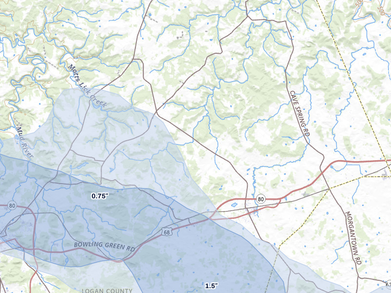 NEXRAD radar-signature map of the hail storm over Auburn, KY on Jun 9, 2026